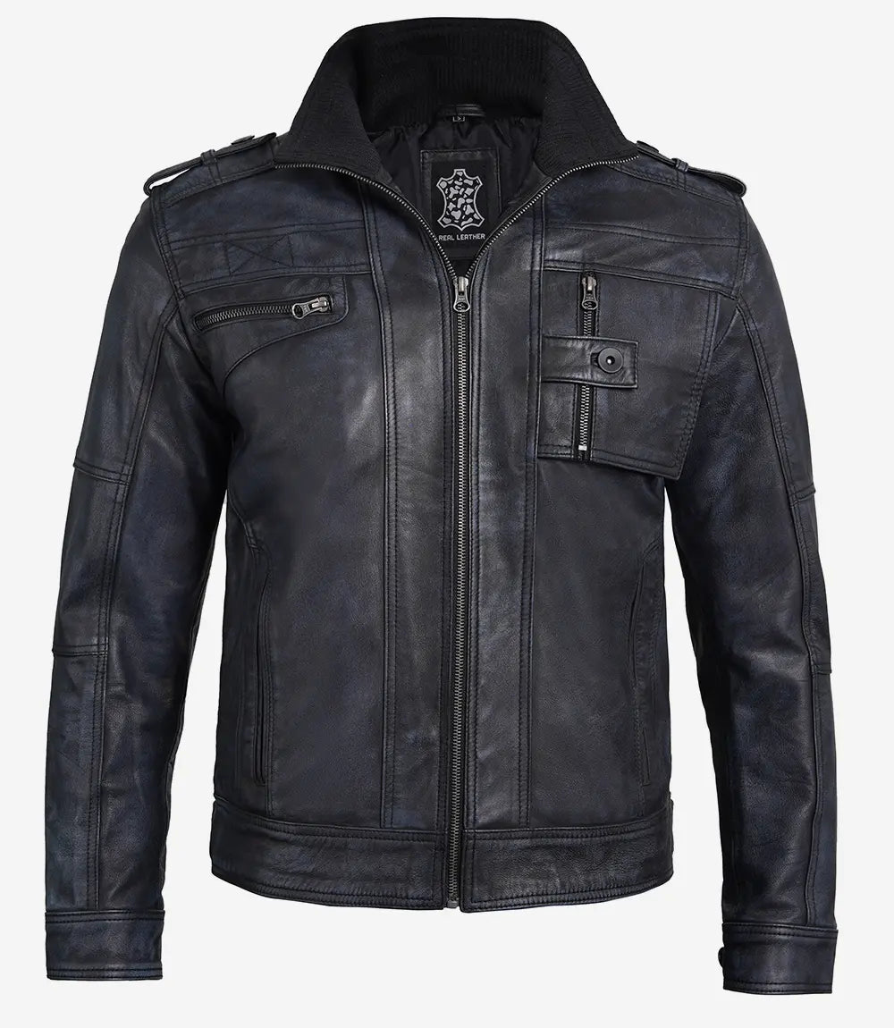 Men's Black Biker Style Leather Jacket - The Icon Fashion