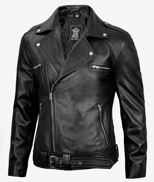 Men's  Negan Black Asymmetrical Moto Leather Jacket