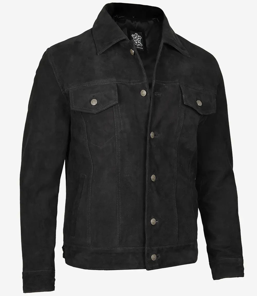 Men's Classical Black Suede Trucker Jacket