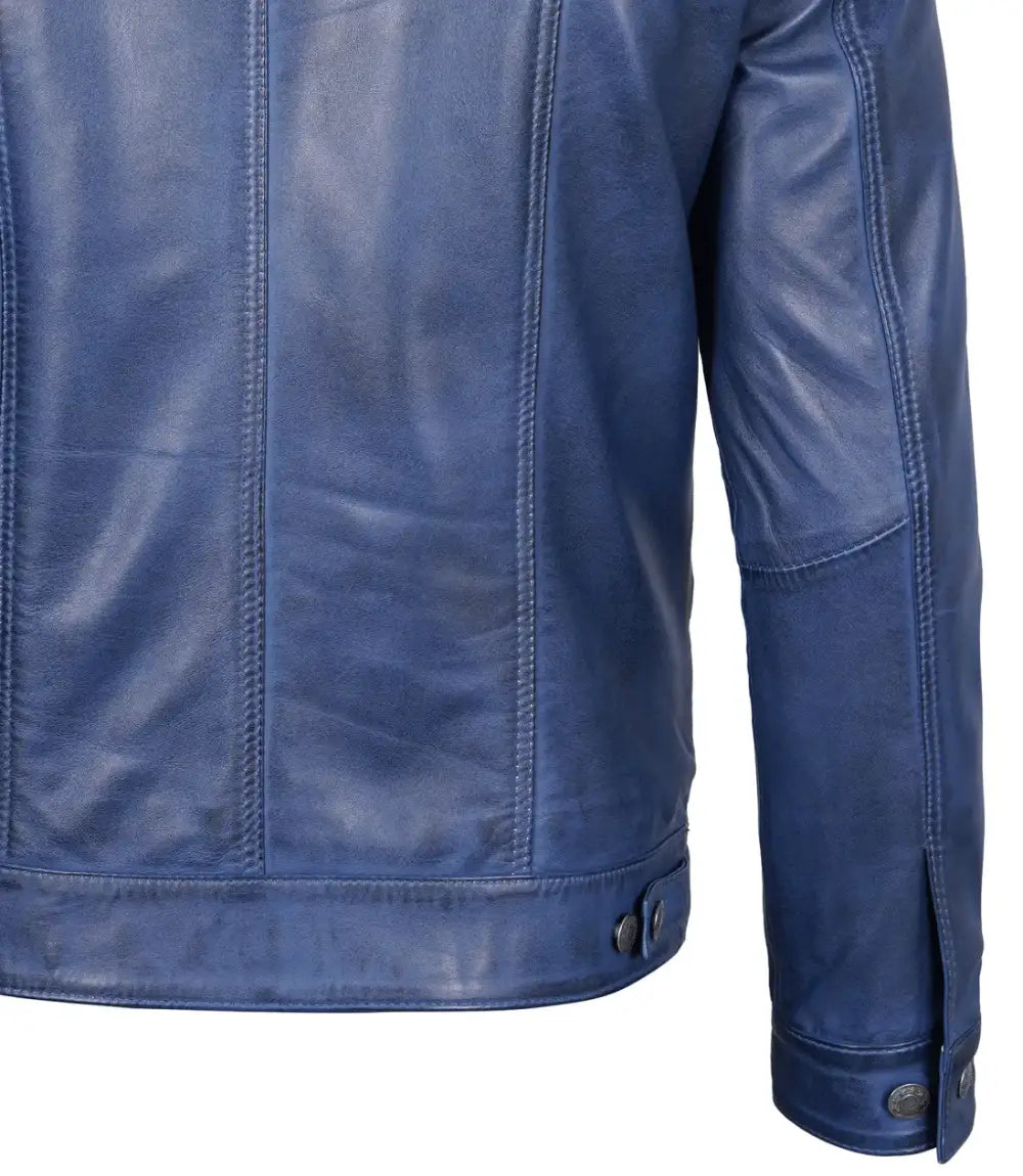 Men's Blue Real Lambskin Leather Trucker Jacket