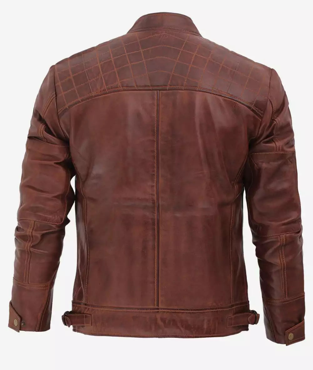 Men's Brown Quilted Cafe Racer Leather Jacket