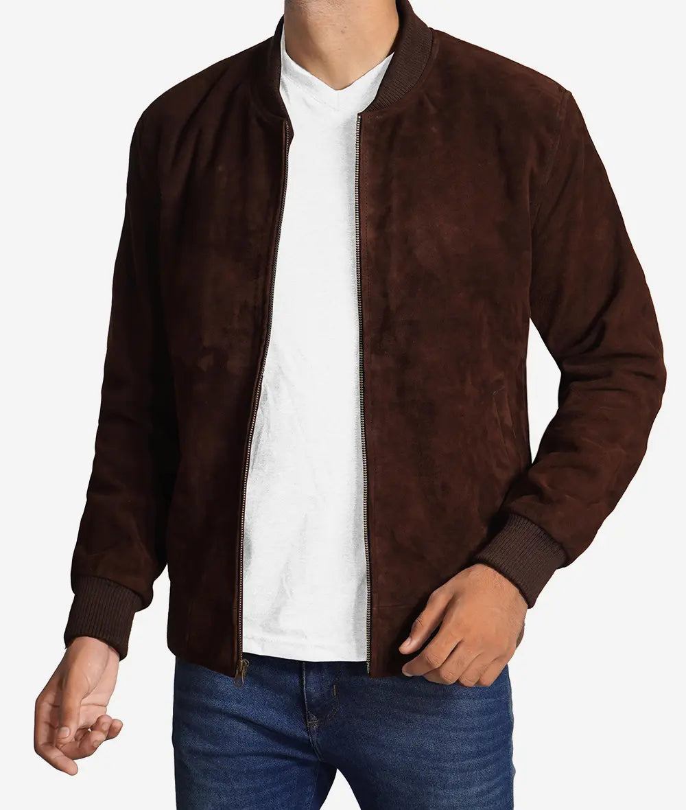 Men's Bomber Dark Brown Suede Jacket