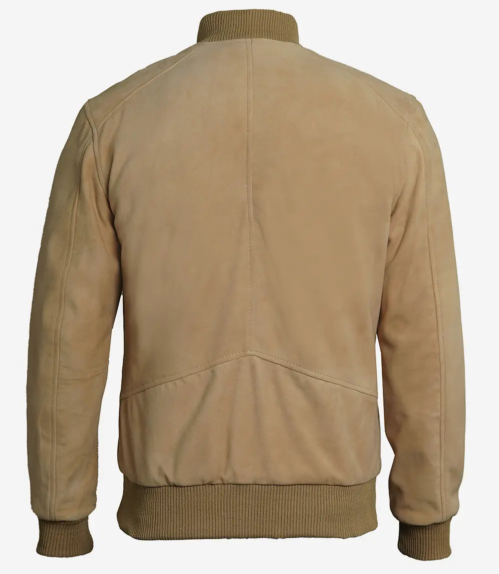 Men's Classical Camel Suede Bomber Jacket