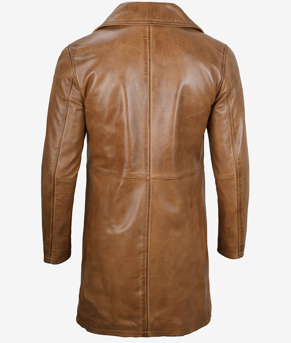 Men's Camel Brown Real Leather Car Coat