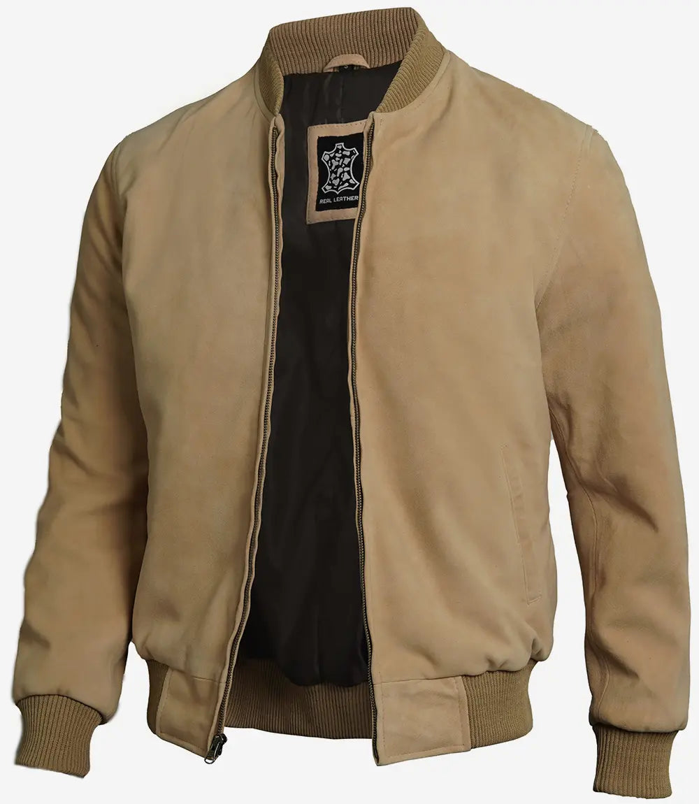 Men's Classical Camel Suede Bomber Jacket