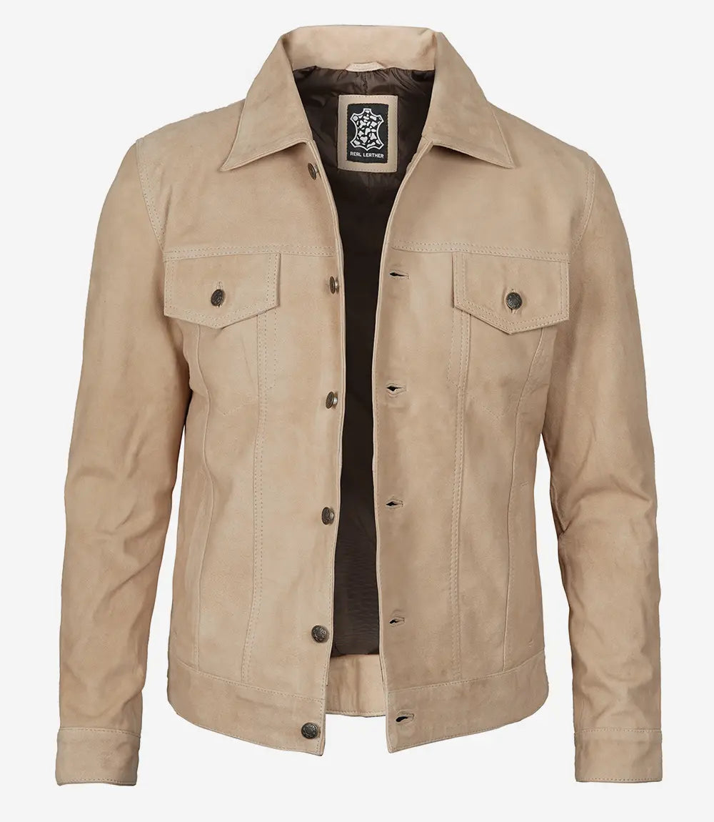 Men's Camel Suede Trucker Jacket