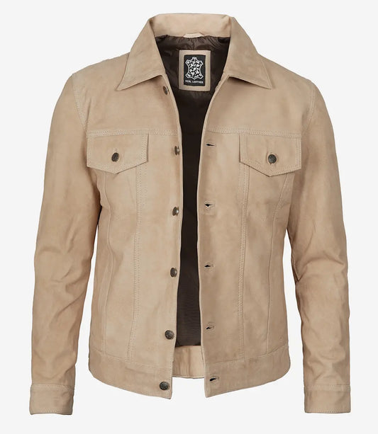 Men's Camel Suede Trucker Jacket