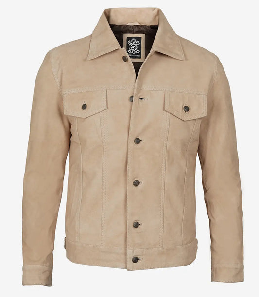 Men's Camel Suede Trucker Jacket