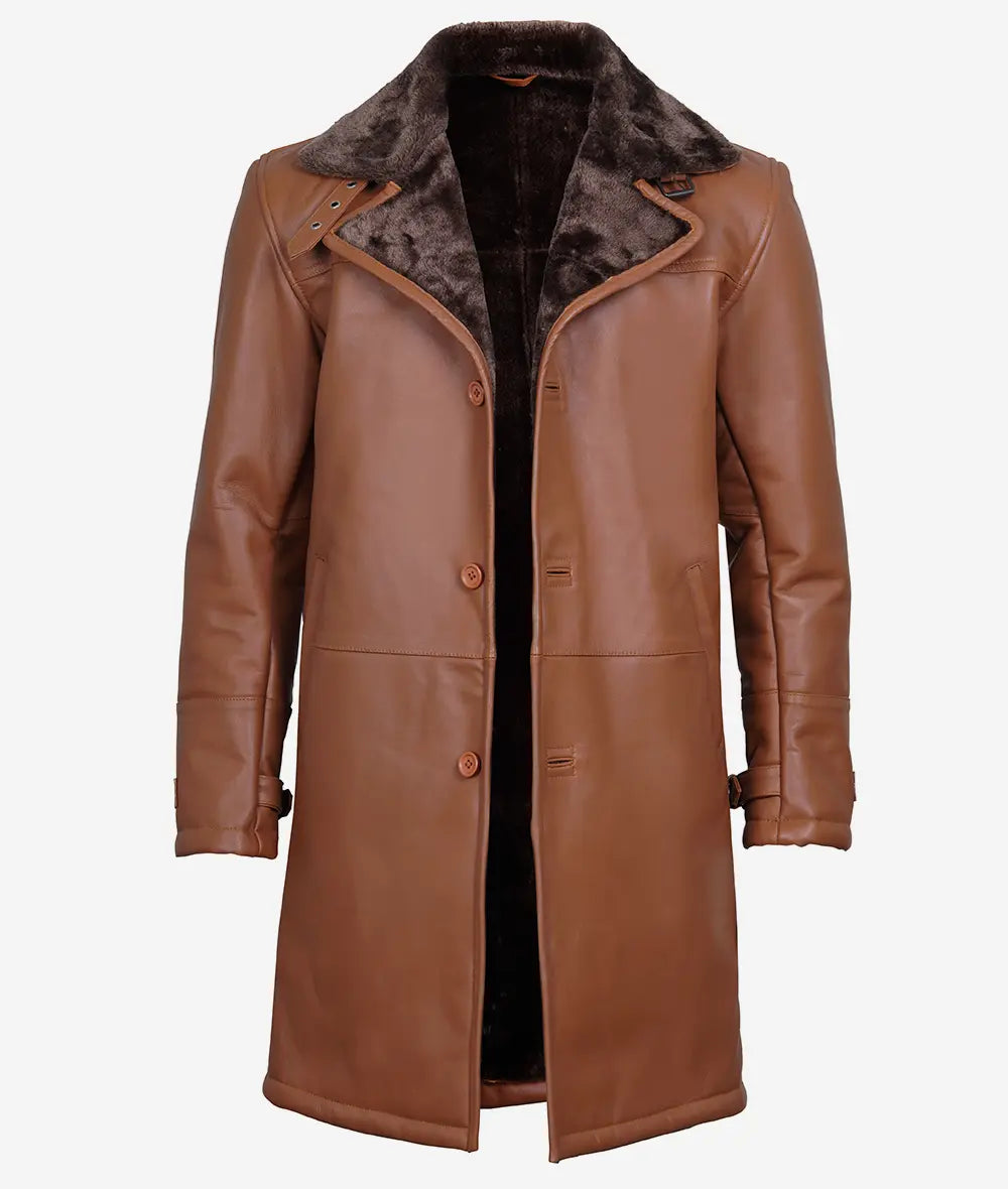 Men's Shearling Brown Leather Coat - Winter Coat