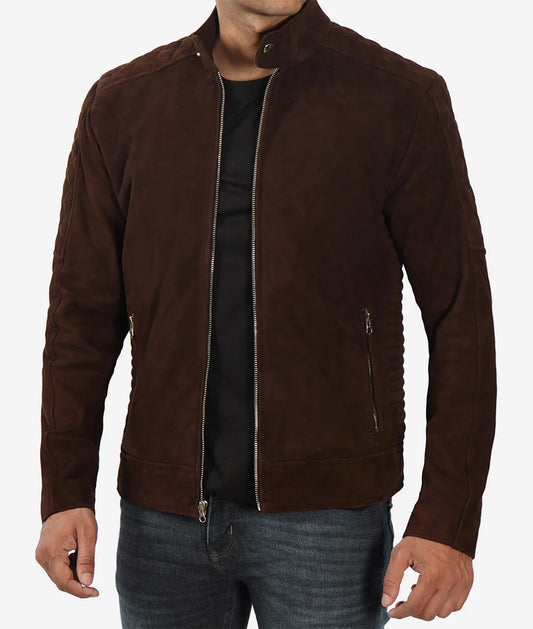 Men's Top Notch Dark Brown Suede Leather Jacket