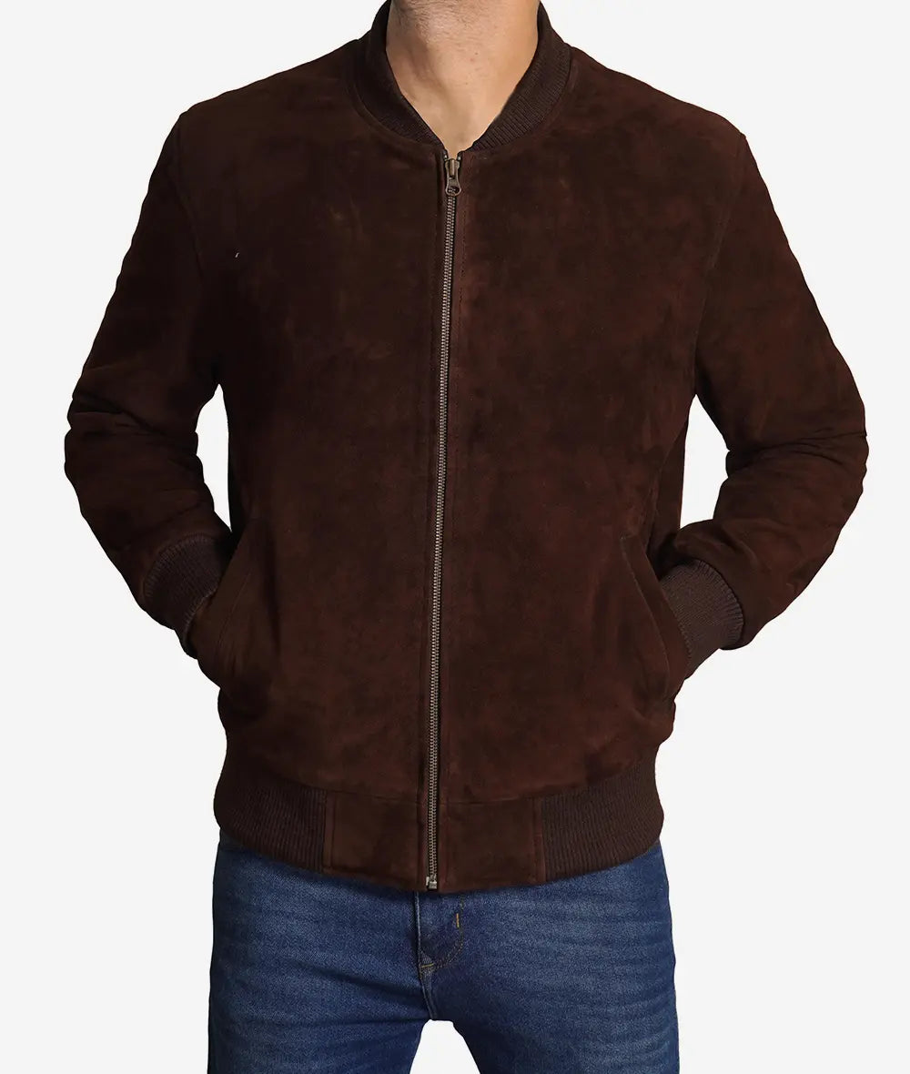 Men's Bomber Dark Brown Suede Jacket