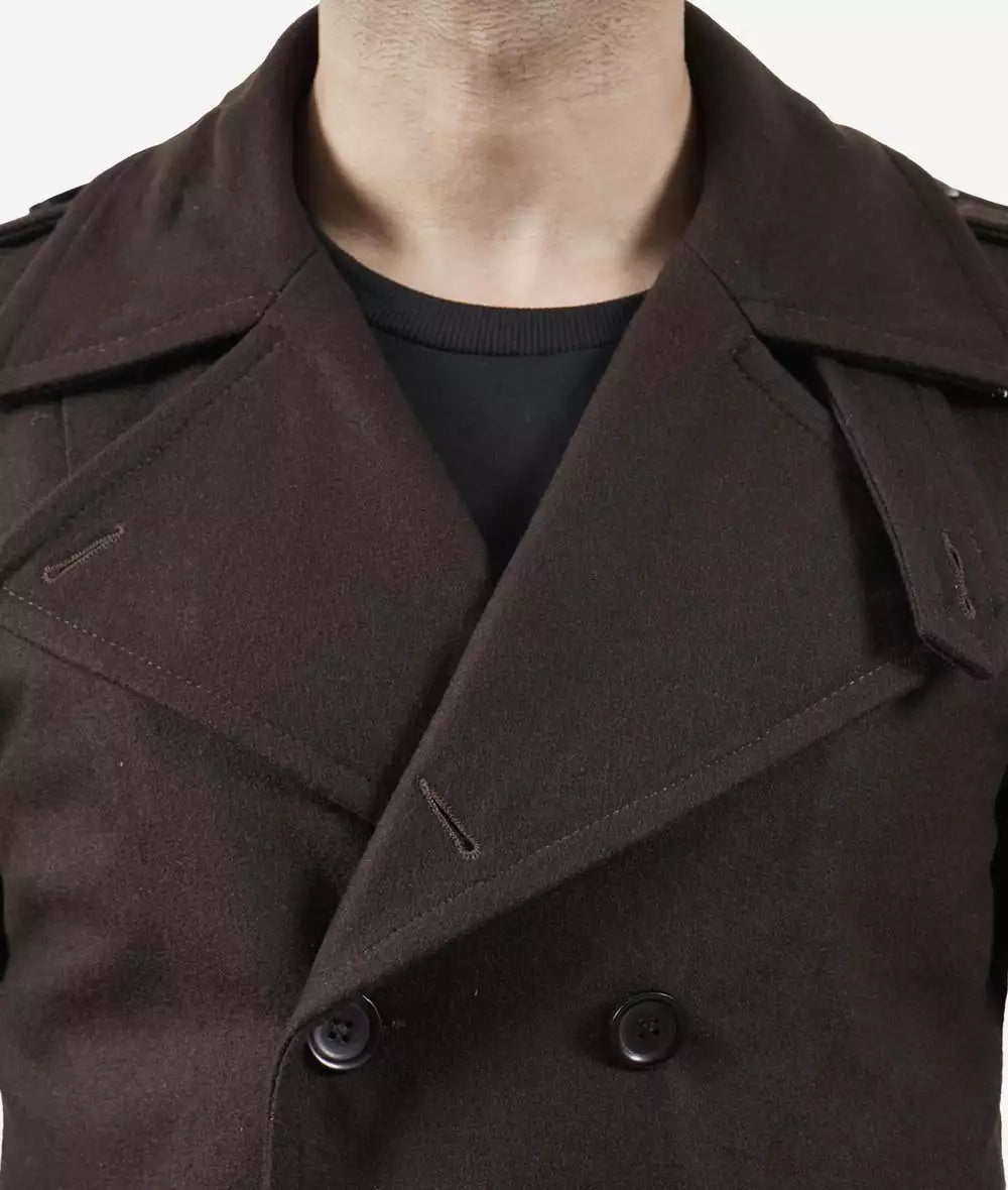 Men's Chocolate Brown Double-Breasted Wool Coat