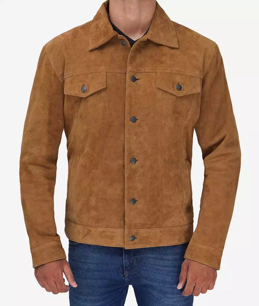 Men's Pure Tan Suede Trucker Jacket