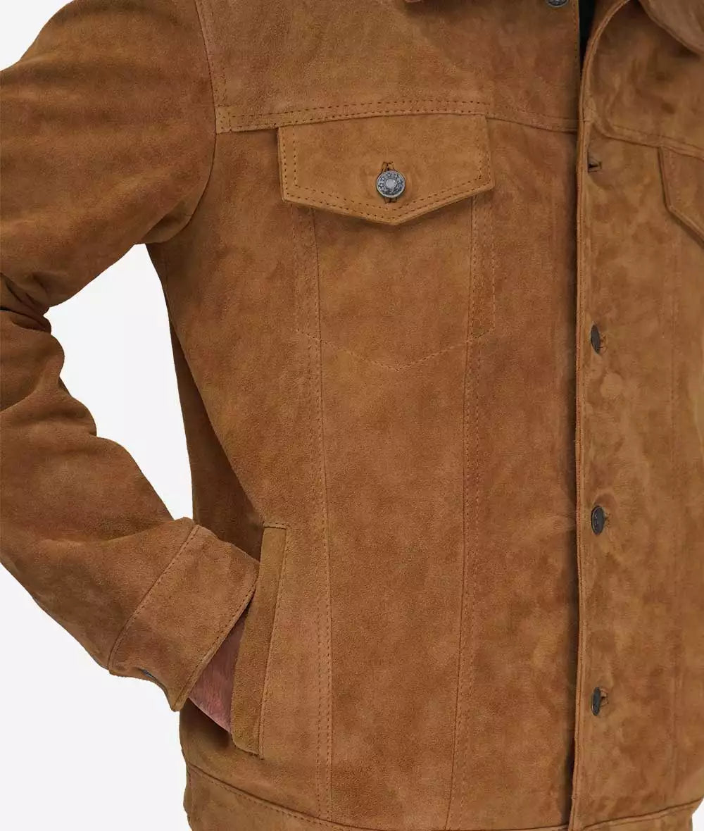 Men's Pure Tan Suede Trucker Jacket