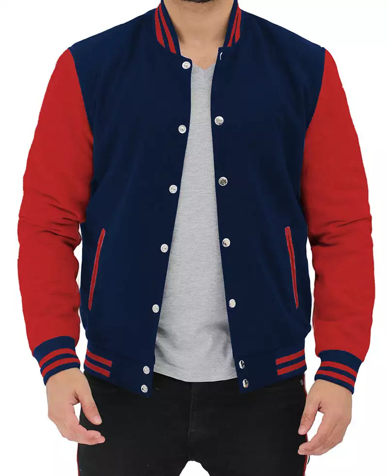 Men's Red and Navy Blue Varsity Jacket - Baseball-Style Jacket