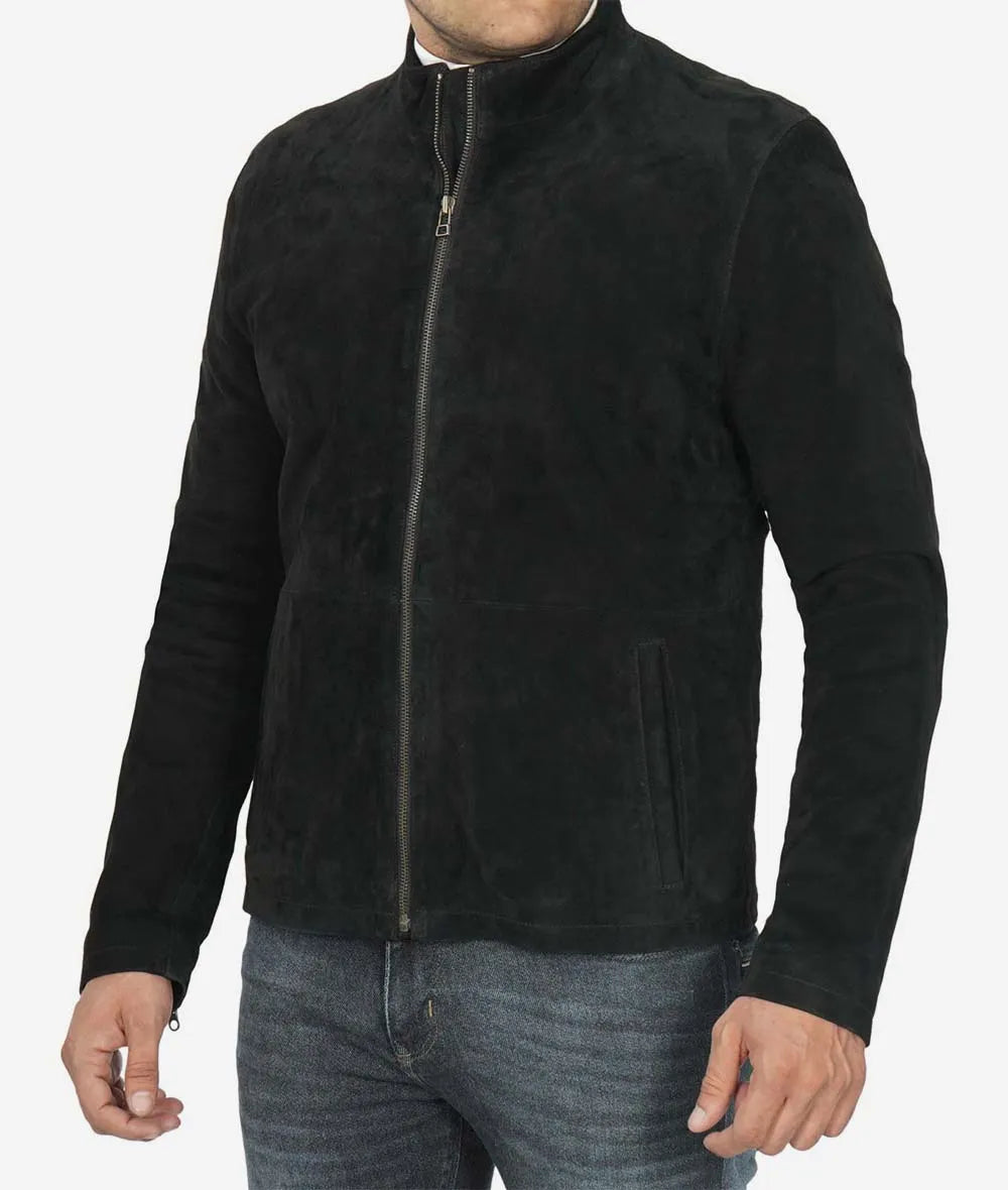 Men's Premium Real Suede Biker Jacket in Black