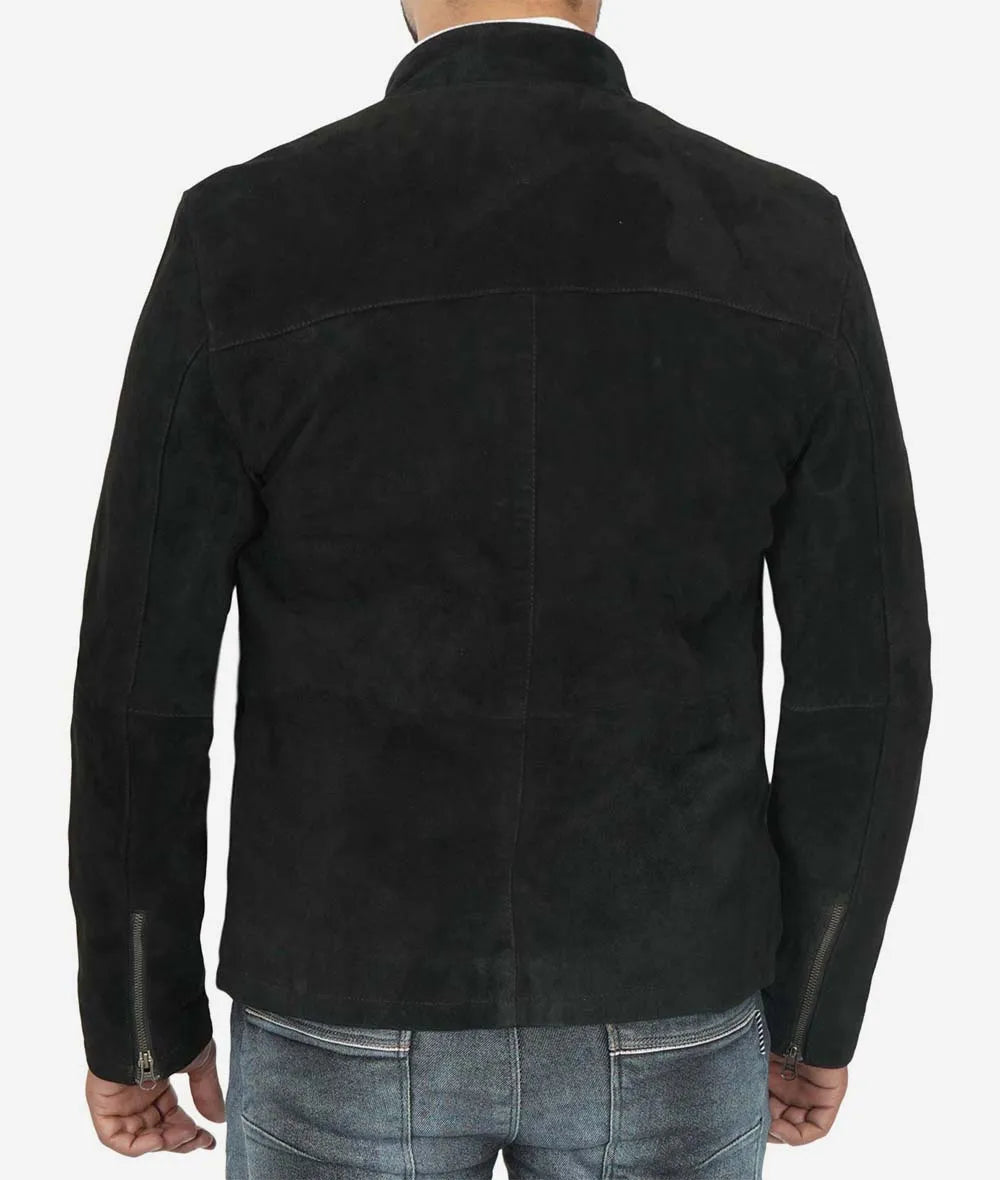 Men's Premium Real Suede Biker Jacket in Black