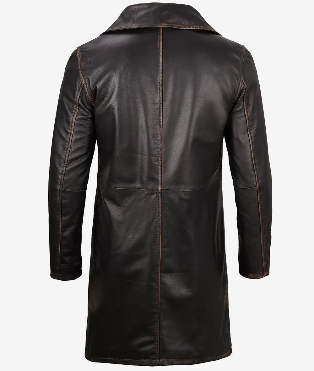 Men's Rub Off Brown 3/4 Length Real Leather Car Coat