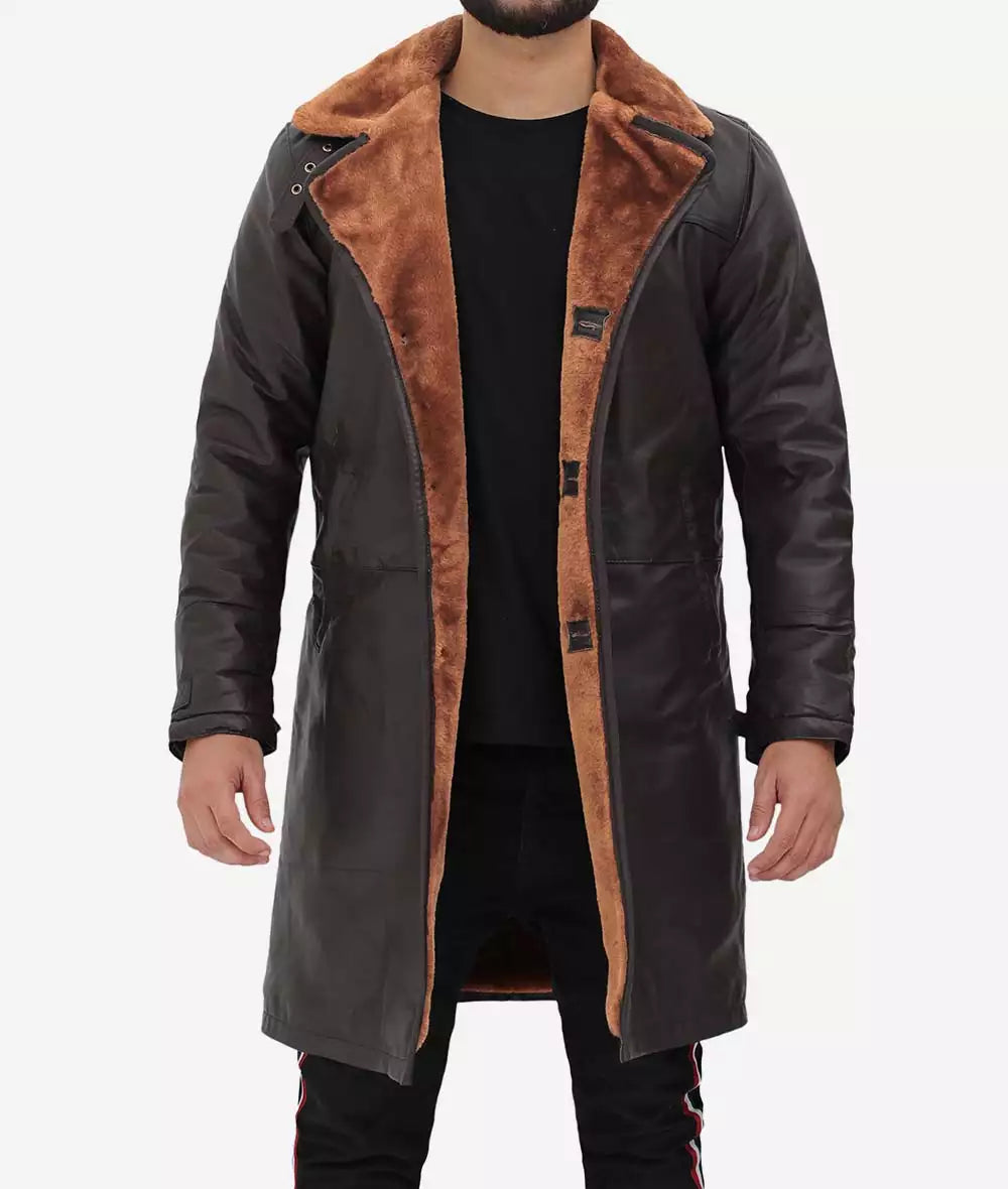 Men's Dark Brown Real Leather Shearling Coat