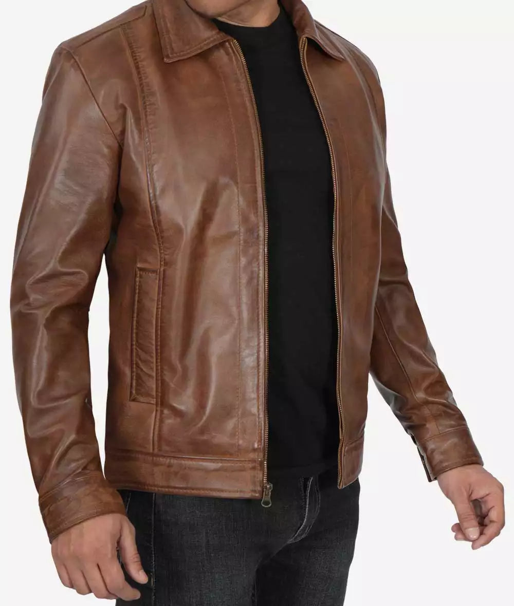 Reeves Men's Chocolate Brown Shirt Collar Leather Jacket