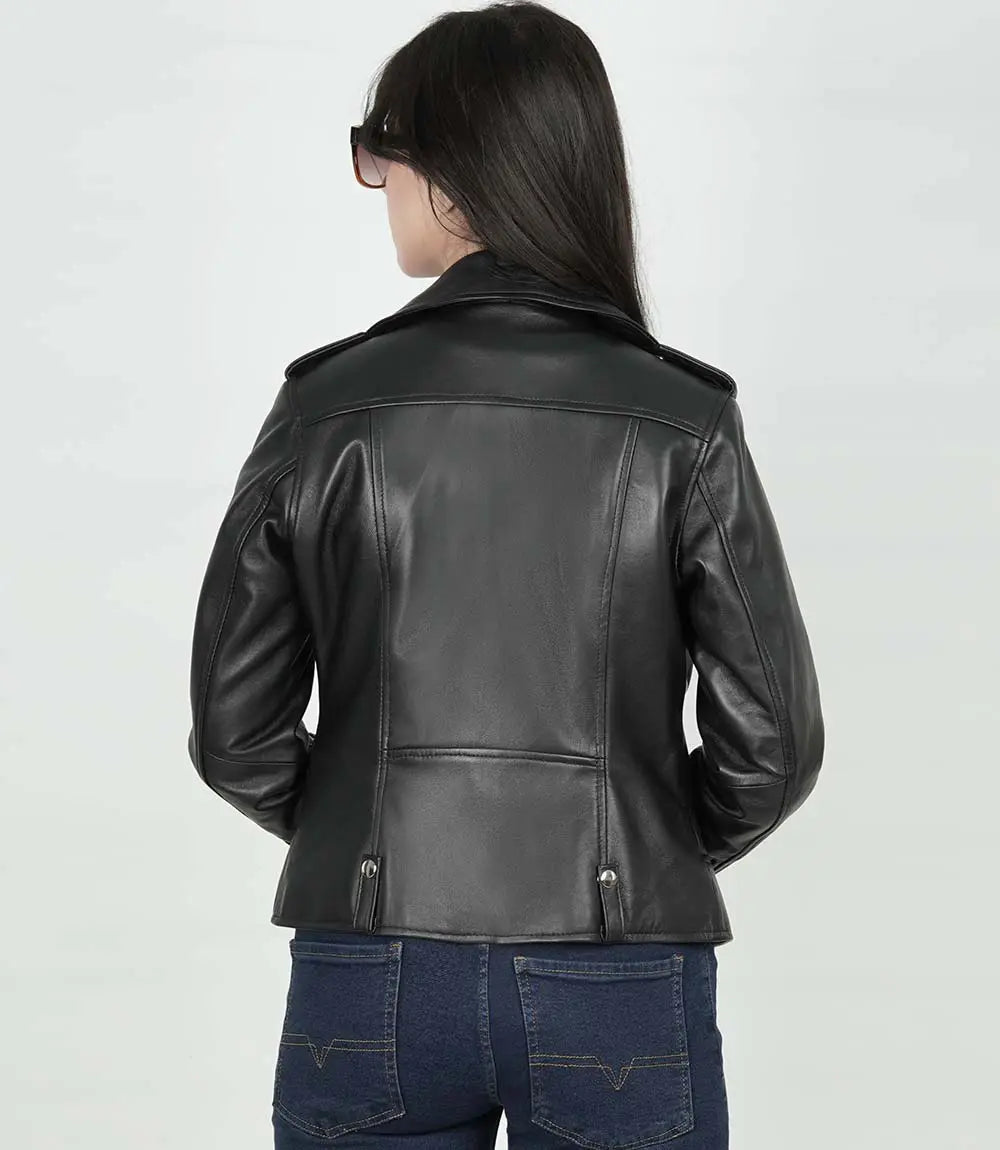 Amber Women's Black Leather Asymmetrical Moto Jacket