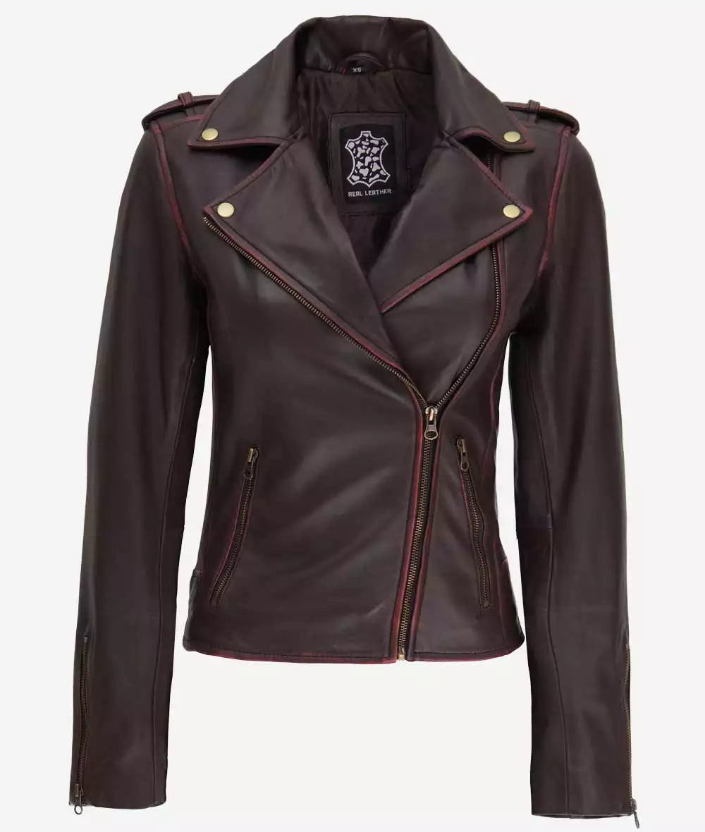 Women's Dark Brown Asymmetrical Moto Leather Jacket