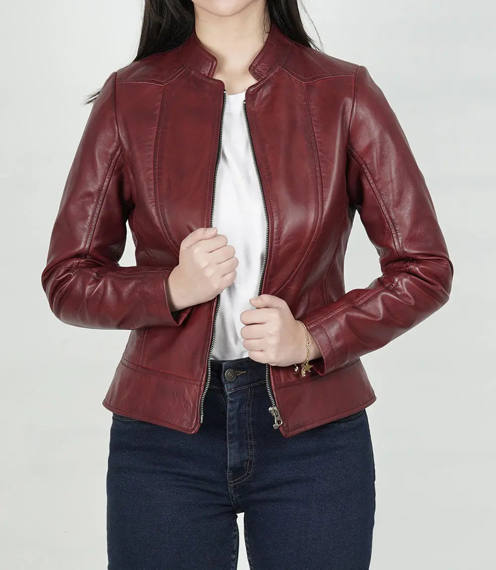 Womens Slim Fit Maroon Leather Jacket