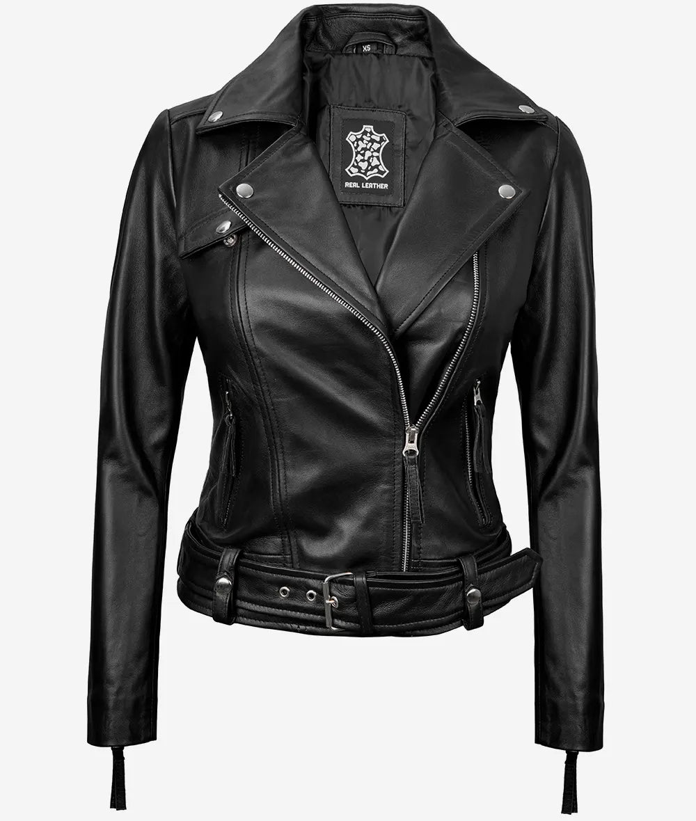 Women's Asymmetrical Black Leather Biker Jacket