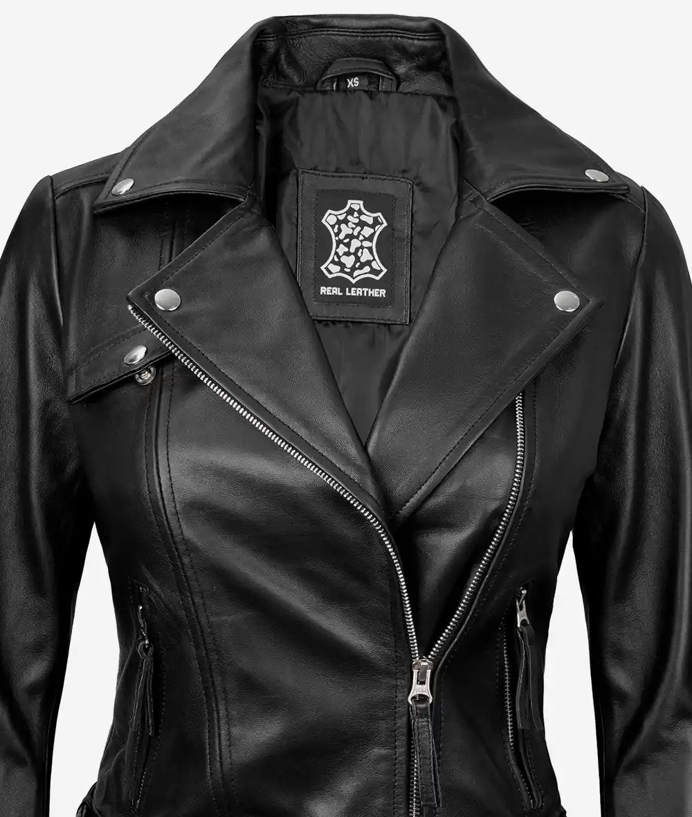 Women's Asymmetrical Black Leather Biker Jacket