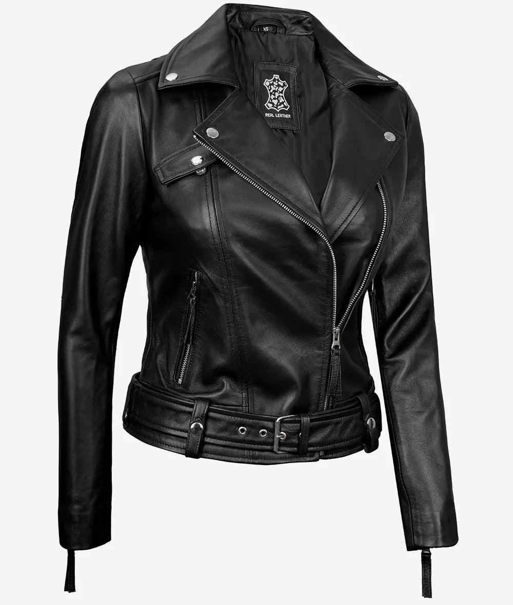 Women's Asymmetrical Black Leather Biker Jacket