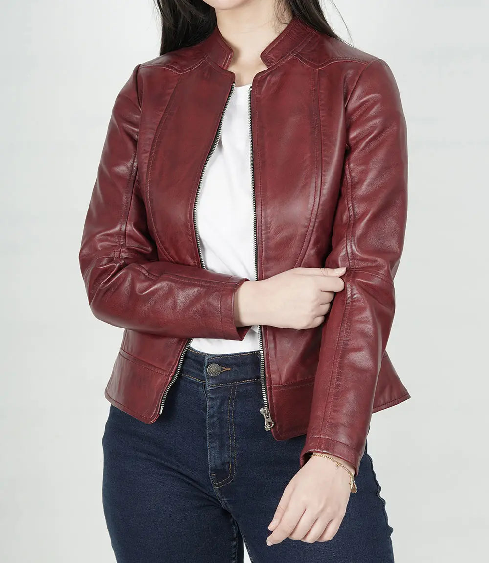 Womens Slim Fit Maroon Leather Jacket