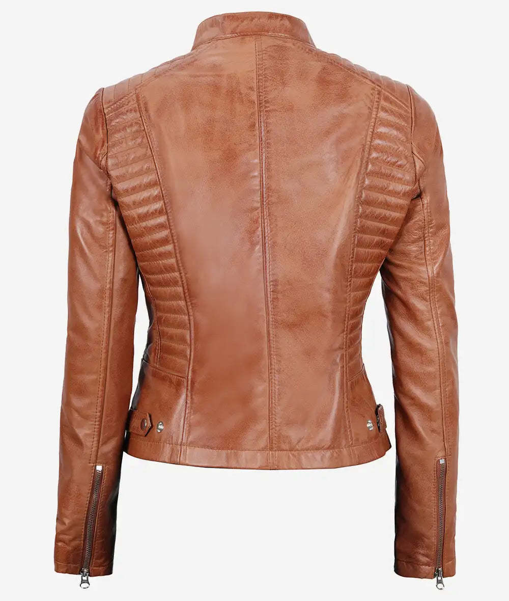 Women's Slim Fit Tan Brown Lambskin Leather Jacket